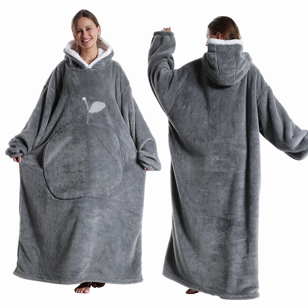 Women Plush Fleece Blanket Men Warm Thick Hoodies Adult Giant TV Blanlets with Sleeves Super Long Cold-proof Homewear Pajamas Pi-Mart