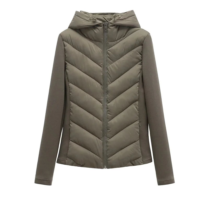 ETJ 2025 new  women's elegant fashion patchwork long sleeve standing collar hooded cotton jacket sport coat 8073227 Pi-Mart