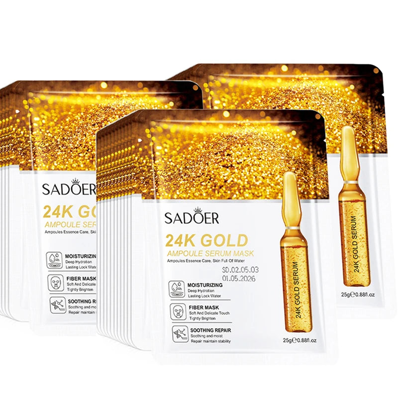 10pcs SADOER 24K Gold Vitamin C Hyaluronic Acid Face Mask Facial Moisturizing Firming Hydrating Facial Masks Skin Care Products Pi-Mart