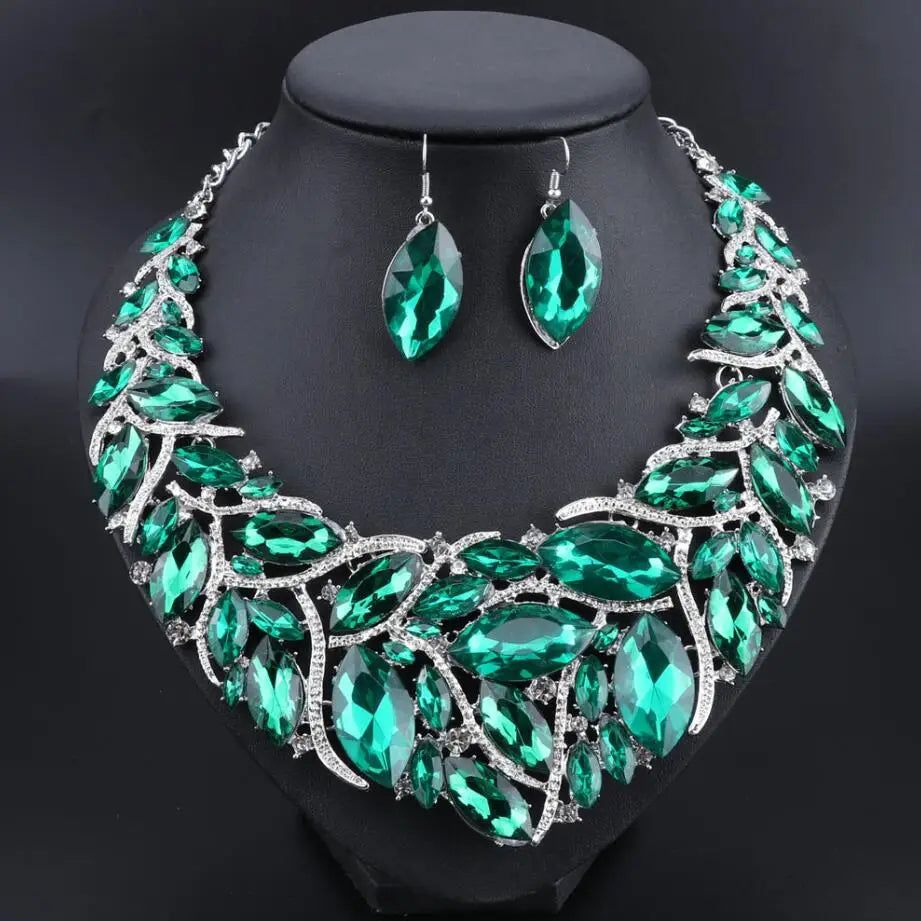 Bridal Jewelry Sets Wedding Engagement Necklace Earrings Sets for Brides Party Costume Decoration Jewellery Women Pi-Mart