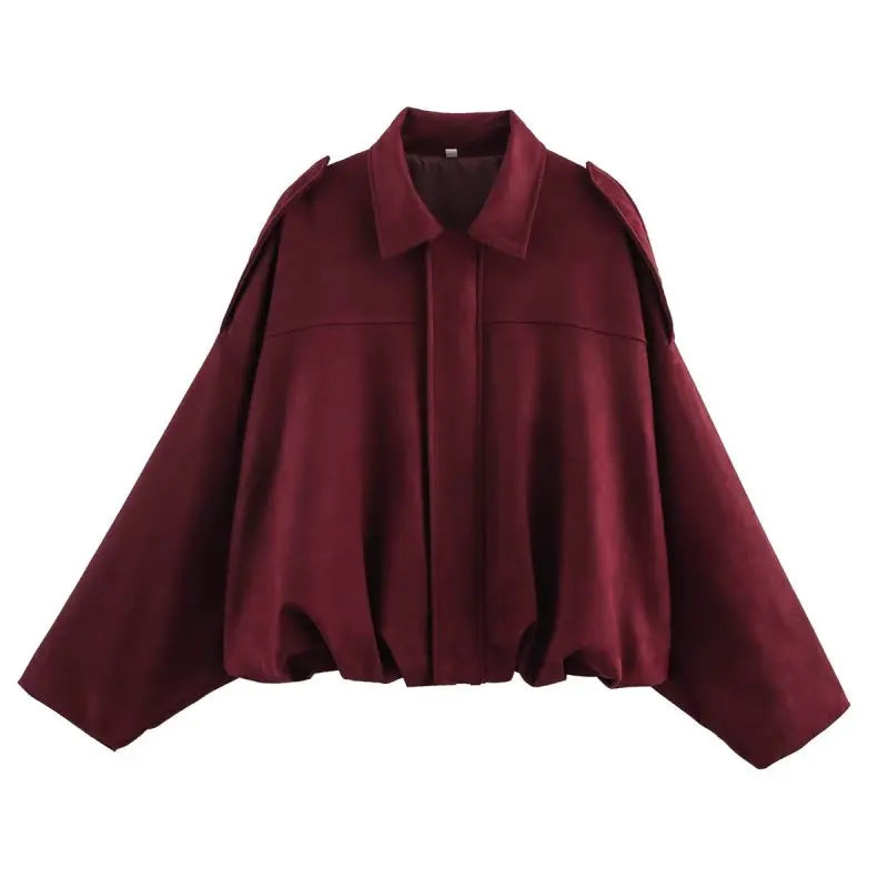 HH Women's Street Fashion Solid Loose Suede Texture Coats Causal Long Bat Sleeves Lapel Zipper Fly Winter Vintage Jackets LadyShow.Store