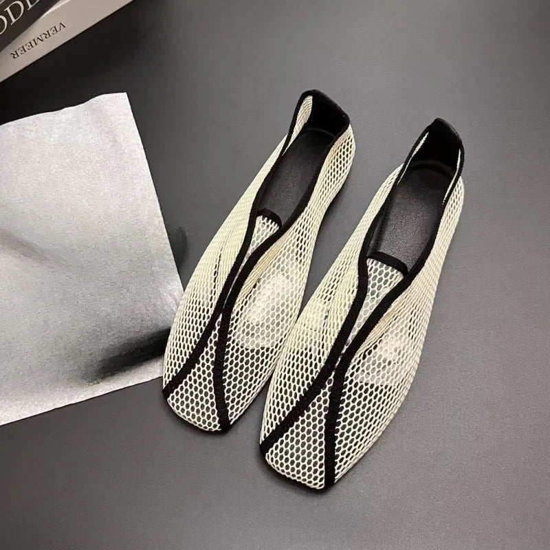 2026 Hollowed-out Mesh Sandals for Women - Summer One-Piece Square-Toe Flat Mary Jane Sandals LadyShow.Store