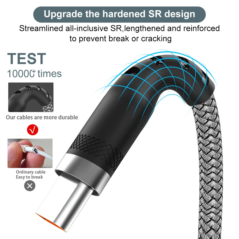 USB Type C 6A Super- Charging Cable For Huawei USB C Extended 1m 2m 3m 5m 8-Meter Cable For Xiaomi Vivo Leeco OnePlus Oppo Pi-Mart