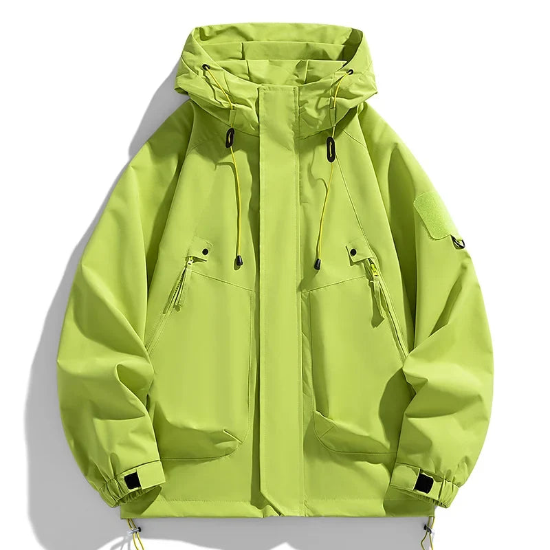 Windbreakers Men Hooded Jacket Zipper Coat Cargo Waterproof Black Bomber Camping Loose Thin Softshell Hooded Hiking Jacket LadyShow.Store