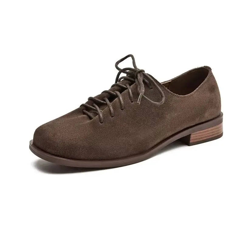 Women Loafer Lace-up 2025 New Spring Shoes Women Suede Genuine Leather Women Oxford Shoes Large Size British Style Women Shoes LadyShow.Store