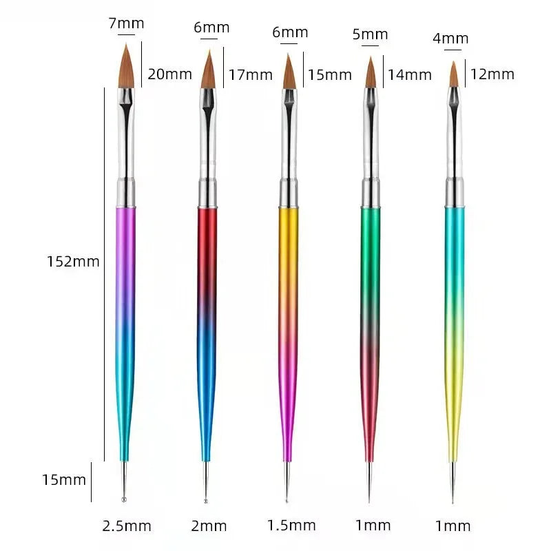 5/20Pcs Nail Art Brush Design Tip Painting Drawing Carving Dotting Pen FlatFan Liner Acrylic Gel UV Polish Manicure Tools Tri Light Beauty