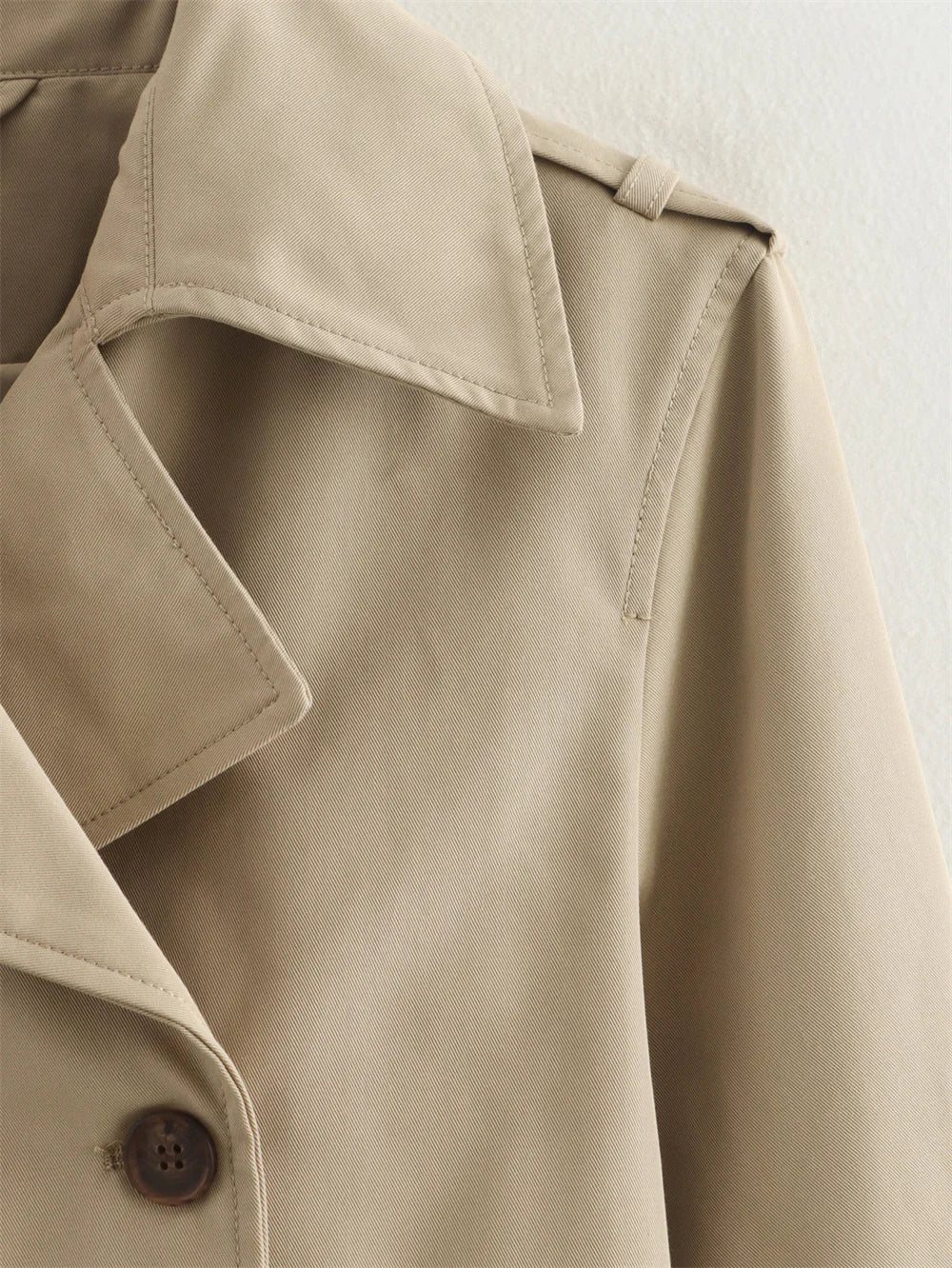 Ladies Vintage Cropped Trench Spring Autumn Jacket Women Streetwear Double Breasted Long Sleeve Top Female Chic Coat Outfits Pi-Mart