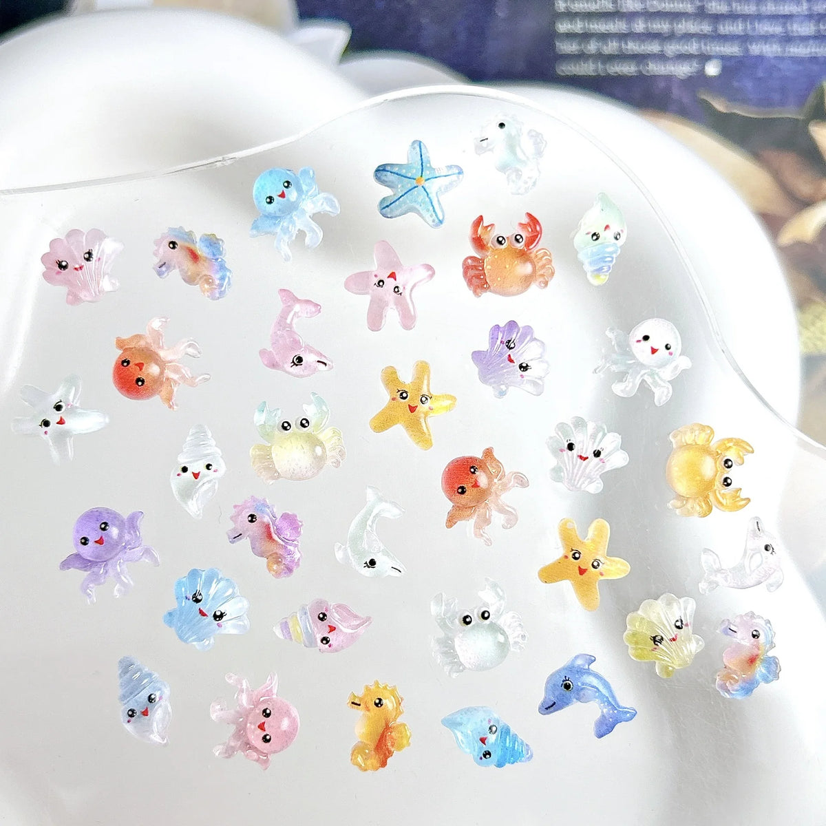 30PCS Multiple Style Cute Octopus Conch Resin Nail Art Decorations Cartoon Luminous Big Eye Seastar Dolphin Nail Charms DIY Nail Pi-Mart