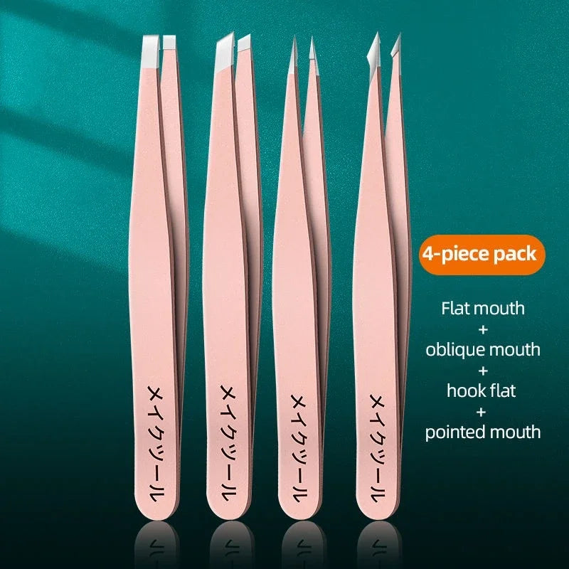 Ouriner Eyebrow Tweezers Set 4 Pcs Stainless Steel Eyebrow Forceps Professional Beauty Tool Set For Facial Hair Inward Growing LadyShow.Store