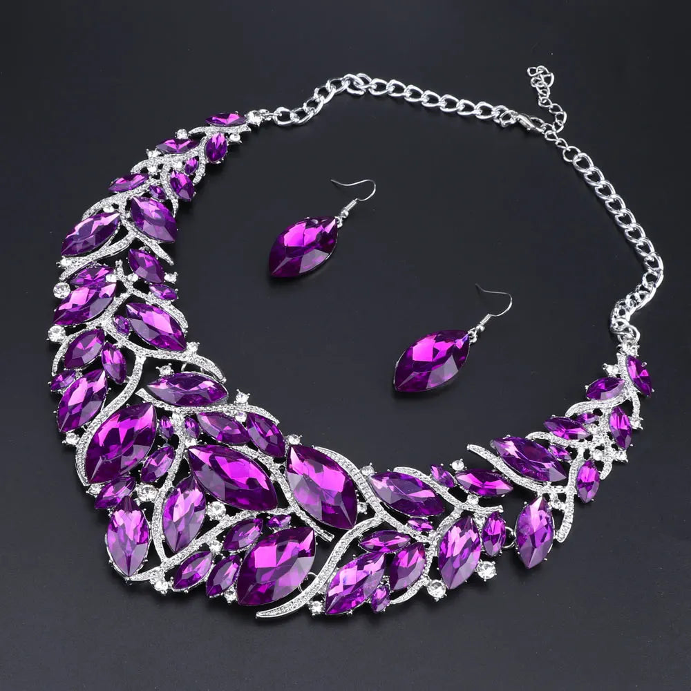 Bridal Jewelry Sets Wedding Engagement Necklace Earrings Sets for Brides Party Costume Decoration Jewellery Women Pi-Mart