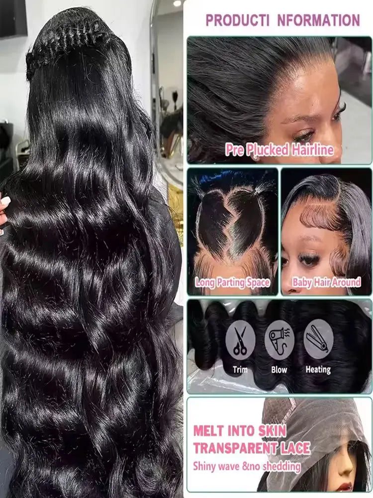 40 42 Inch Body Wave Human Hair Wigs 250% Density 13x6 HD Lace Front Human Hair Wig 5x5 Gluless Lace Closure Wig Preplucked LadyShow.Store