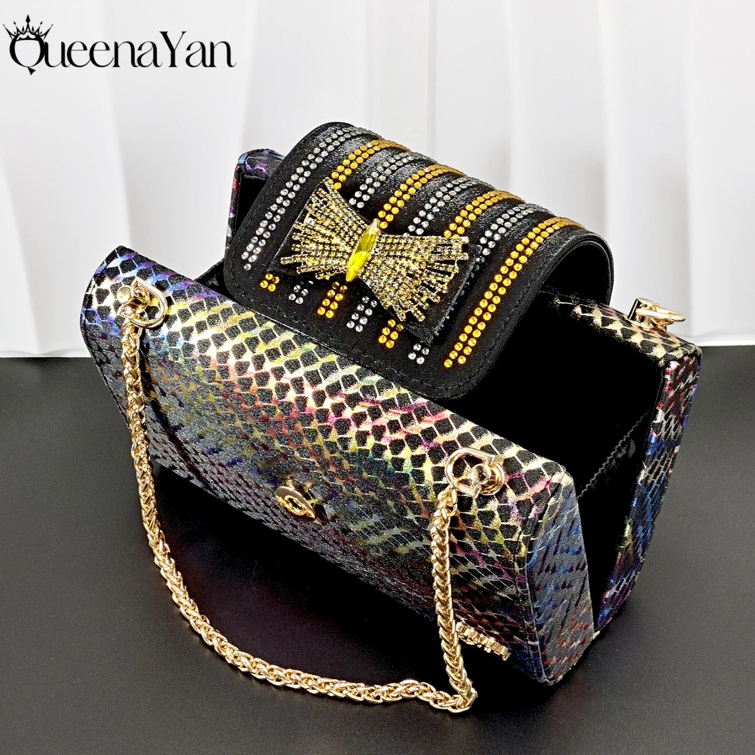 QueenaYan 2026 New Italian Pumps and Bag To Party  INS Style Open-Toe Rhinestone Elegant High Heels for Women Party Pi-Mart