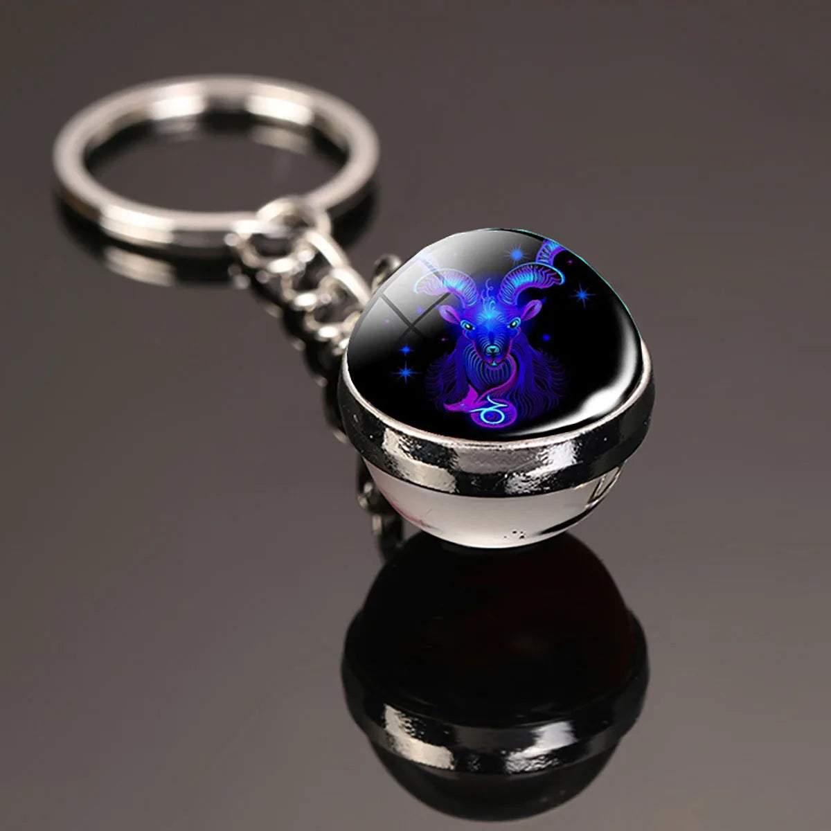 12 Constellation Key Chain Luminous Double Sided Glass Ball Pendant 12 Zodiac Key Chain Fashion Birthday Gift for Men and Women Pi-Mart