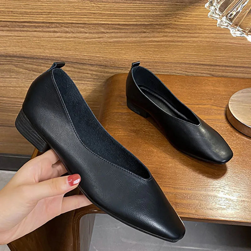 Woman Elegant Summer French Square Toe Green Mary Janes Cute Casual Flats Female Retro Shoes Low Heeled Soft Soled Flat Shoes LadyShow.Store