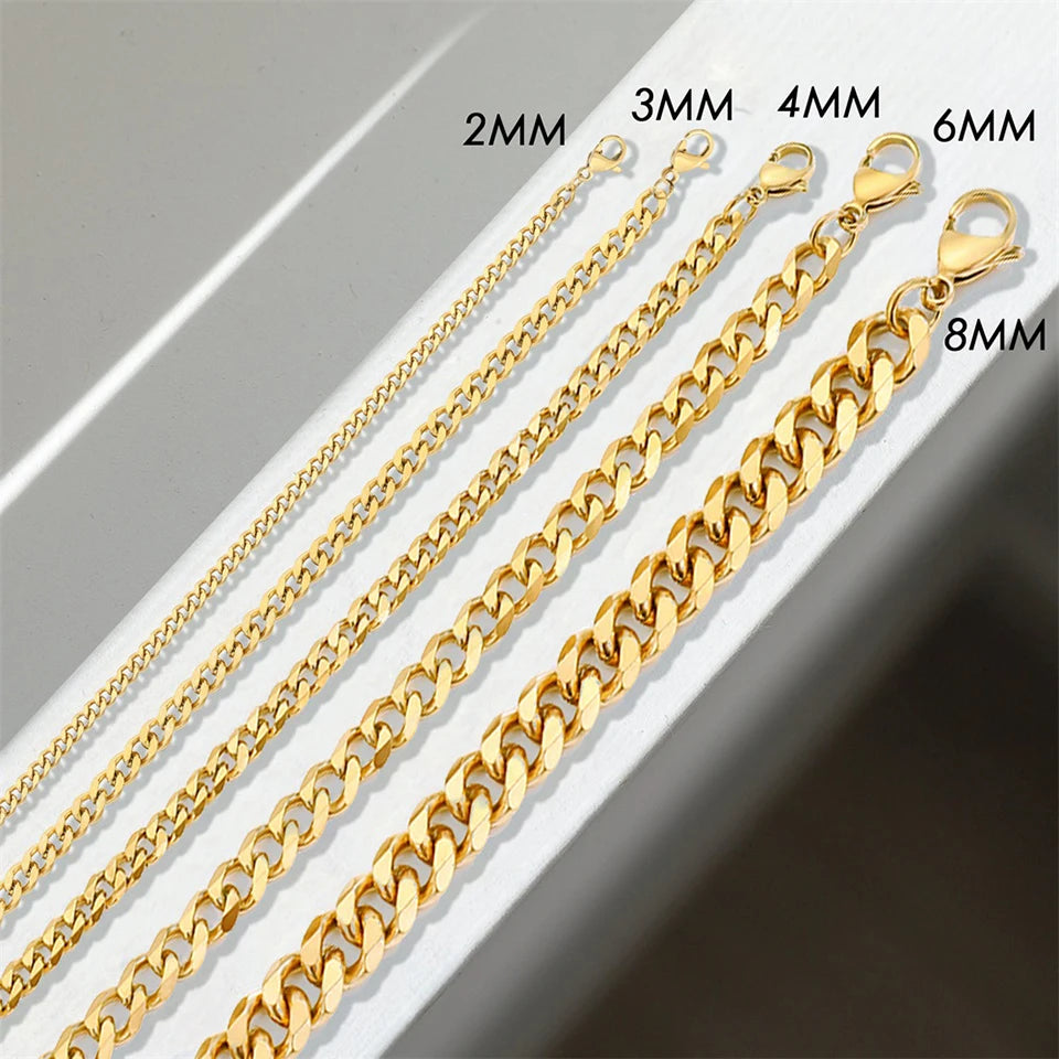 EMANCO 10PCS Men's Cuban Link Chain Necklace Stainless Steel Women Trendy Punk Jewelry 2MM/3MM/4MM/6MM/8MM Wholesale Pi-Mart
