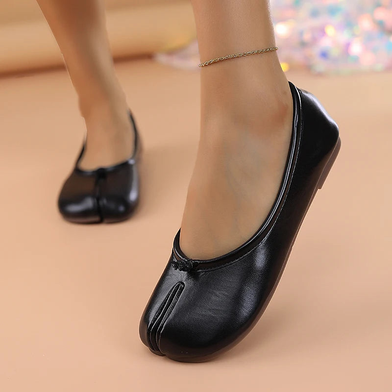 2025 Women's Leather Toe Separator Loafers Flat Comfortable Slip-On Breathable Casual Shoes Pi-Mart