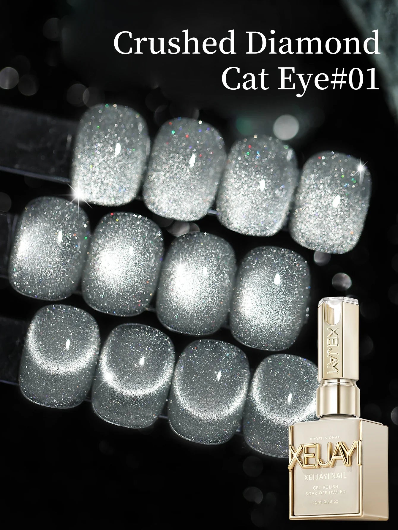 15ml Snow Pear Crushed Ice Cat Eye Gel Nail Polish,  Shiny Bubble-Free UV/LED Quick-Drying Gel Suitable For Nail Art DIY Design Tri Light Beauty