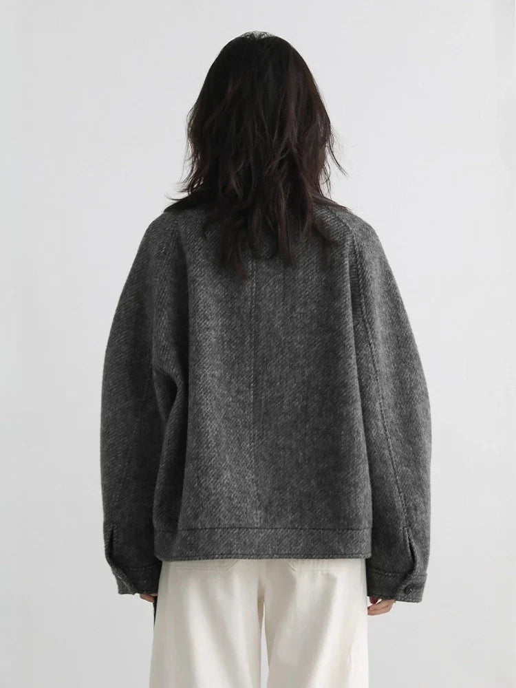 CHIC VEN Women Short Woolen Coat New Stand Up Twill Texture Single Breasted Ladies Jacket Retro Woman Outwear Autumn Winter 2025 LadyShow.Store