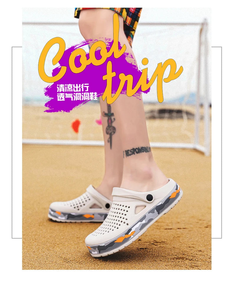 Men's summer casual hole shoes non slip lightweight breathable Two wearing men's sandals fashion comfort beach shoes slippers Pi-Mart