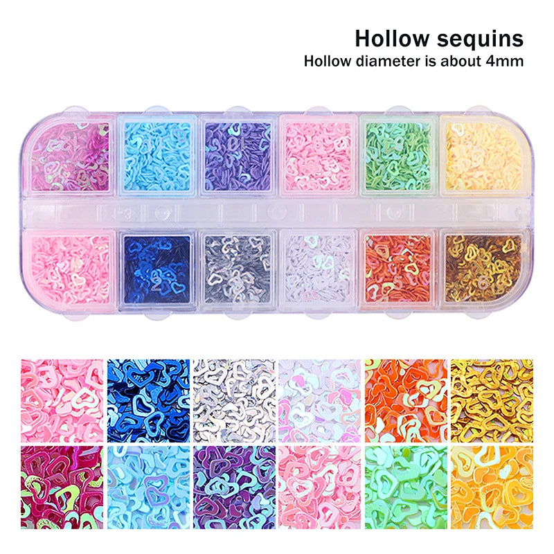 *12 Grids Mixed Mini Circular Colorful Nail Glitter Wave Point Sequin Sparkling Flower DIY Nail Decoration Nail Charms Pi-Mart