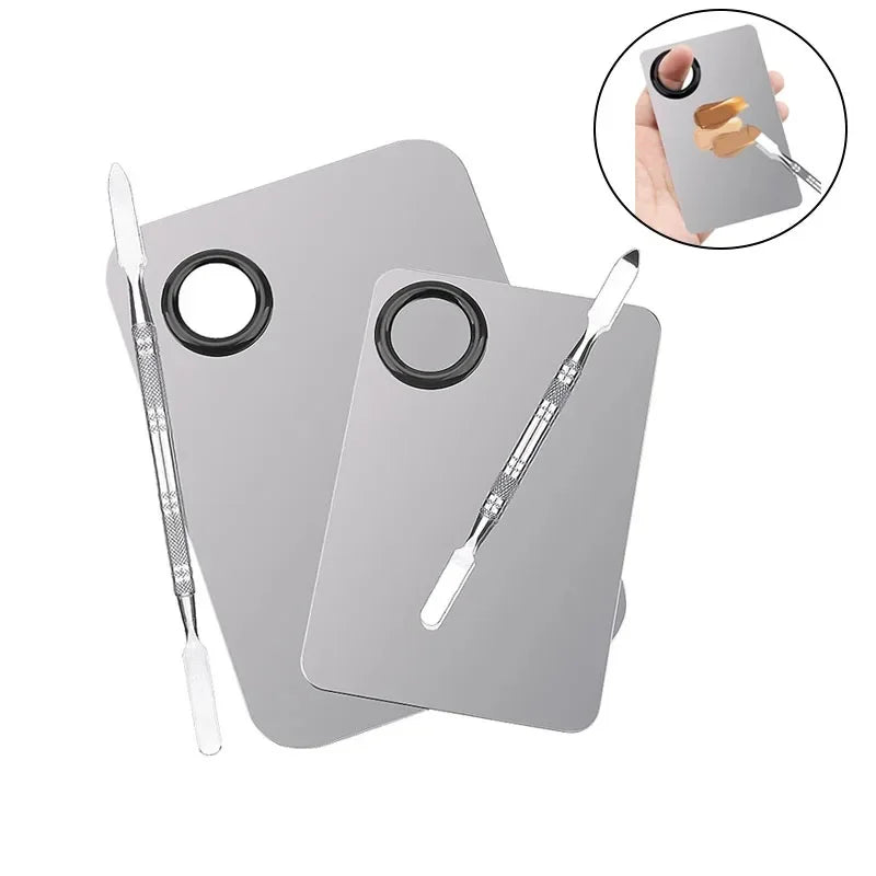 Makeup Mixing Palette Foundation Lipstick Eye Shadow Stainless Steel Mixer Palette with Spatula Mixing Stick Beauty Tools Nail-A Pi-Mart