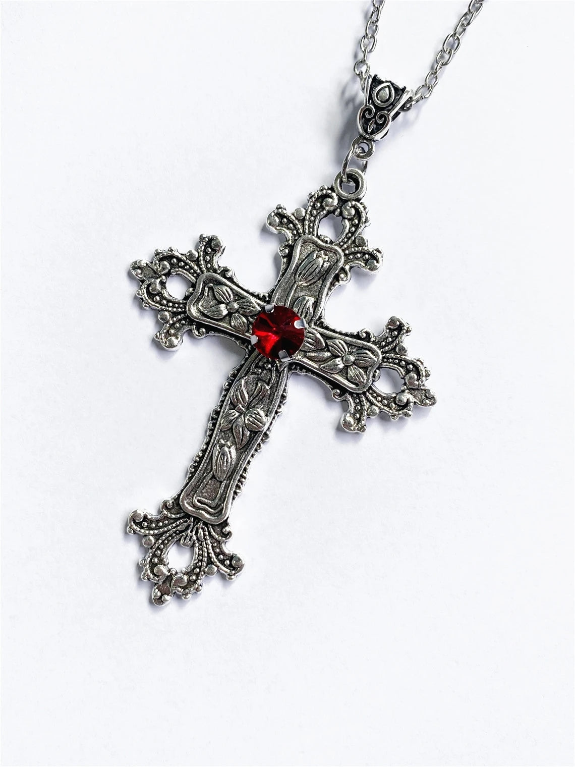 Y2K Punk Crystal Big Cross Pendant Necklaces for Women Men Gothic Irregular Cross Clavicle Chain Necklaces Jewelry Pi-Mart