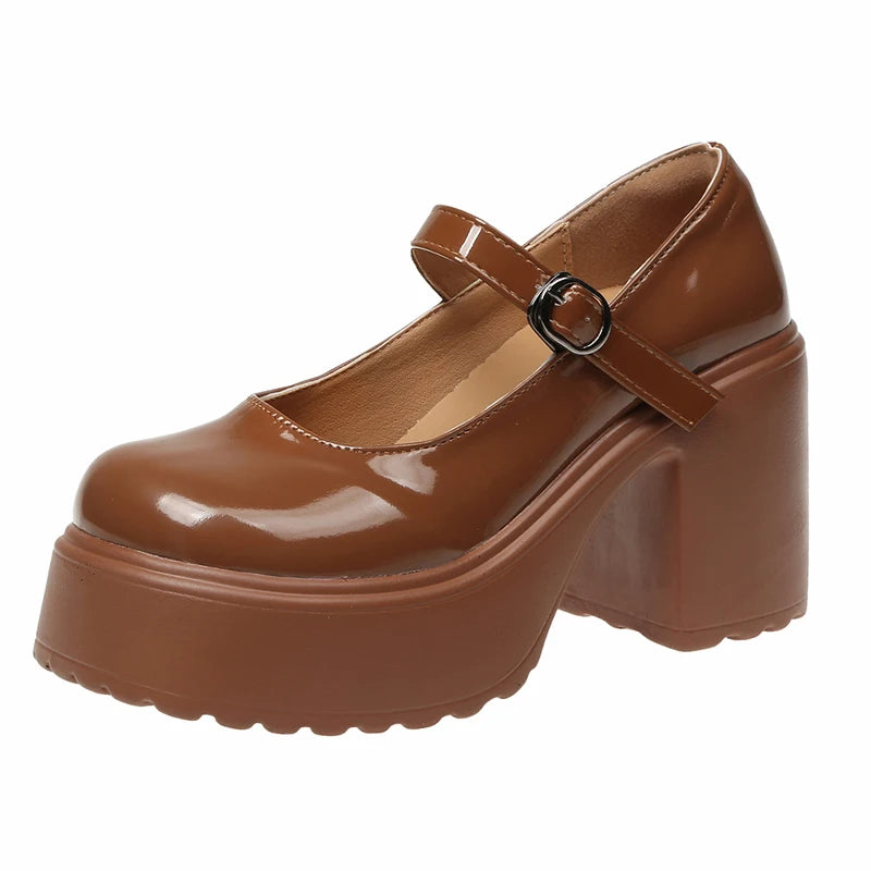 Black Super High Heels Mary Jane Shoes Women 2026 Goth Chunky Platform Pumps Woman Plus Size Ankle Buckle Party Lolita Shoes 42 Pi-Mart