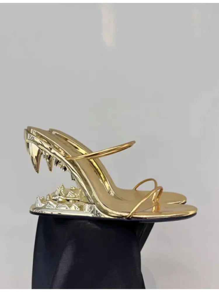 2026 Summer New Metal Tiger Teeth Single Shoes, High Heels, Fashion Show, Women's Wear, Size 44 Women's Sandals LadyShow.Store