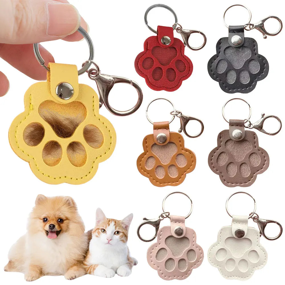 Adorable Paw Print Keychains Commemorative Pet Hair Storage Bag Keychain Cat Dog Fur Container Pendant for Pet Lovers Pi-Mart