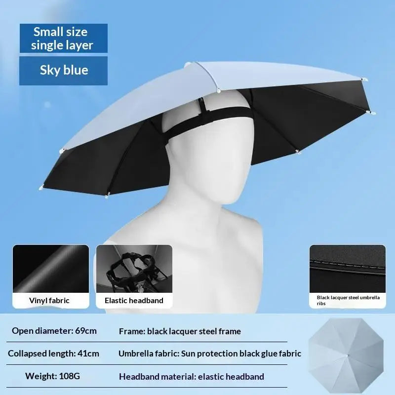 Foldable Head Umbrella Hat Windproof Fishing Head Wearing Sunshade Rain Gear Outdoor Portable Umbrella Camping Beach Head Hats Pi-Mart