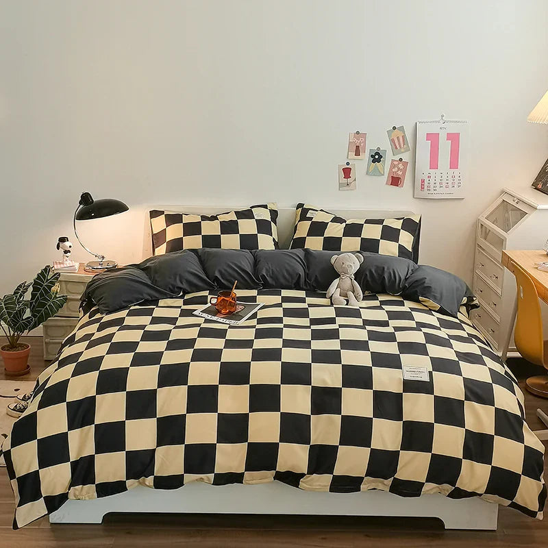 Checkerboard Bedding Comforter Set with Pillowcase bed sheet Single Full Size Bed Linen Duvet Cover Set Queen/King Double Single LadyShow.Store