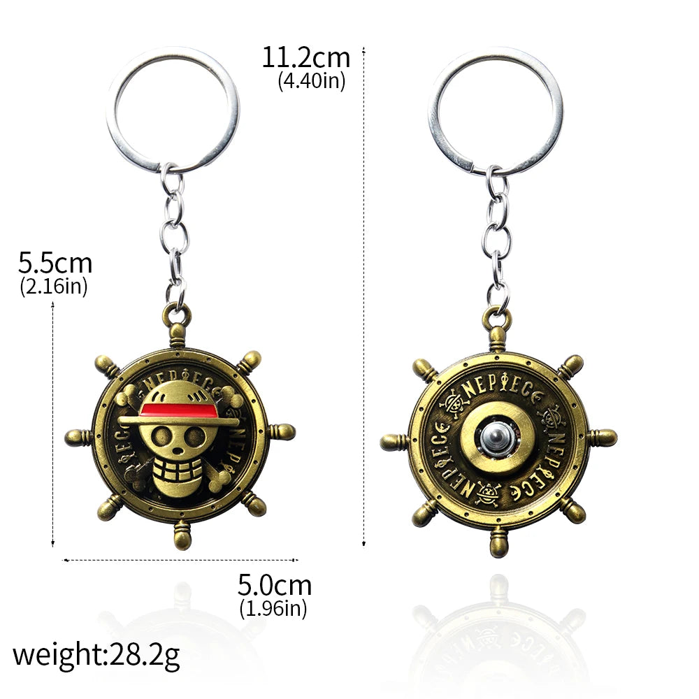 One Piece Luffy Straw Hat Keychain Rotatable Zoro Skull Metal Pendant Role-Playing Decorative Accessories Fan Jewelry Gift Pi-Mart