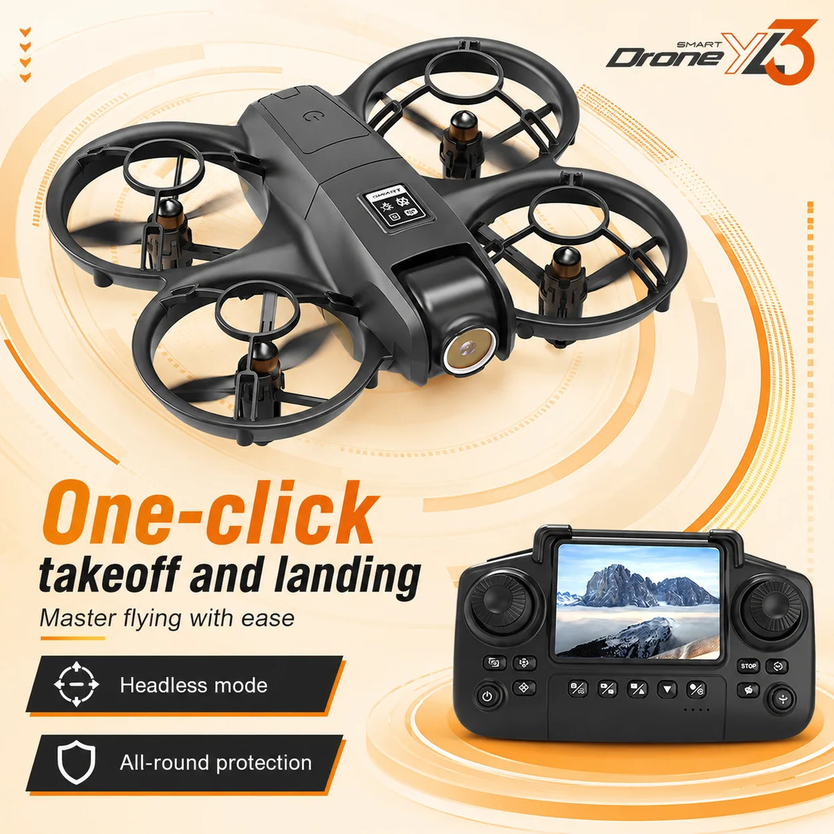ZNLYRION YL3PK Mini Full Protective Drone With 2.4 Inch Screen Remote Dual Camera Optical Flow Hover 2 Batteries Indoor RC Quadcopter Pi-Mart