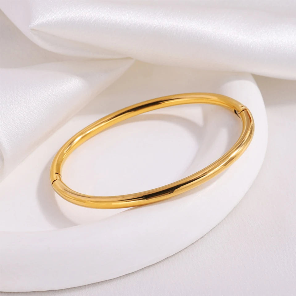 ZAKOL Waterproof Stainless Steel Cuff Bracelet Bangles for Women Smooth Metal Openable Bracelets Jewelry Gift Pi-Mart