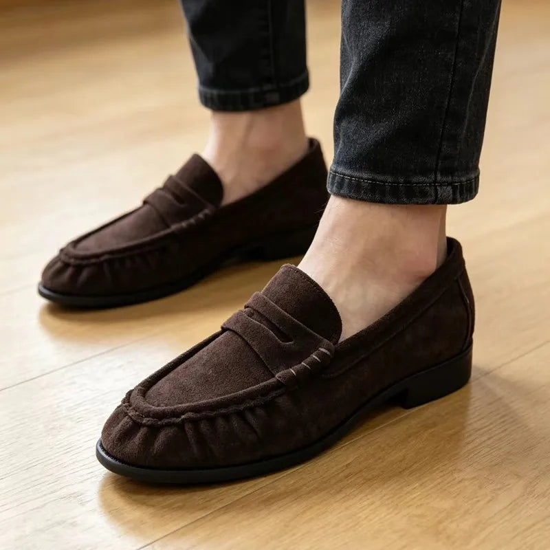 Lady Loafers 2026 Model Handcrafted Retro Pleated Single Shoes for Women, Women's Low-Heeled Leather Suede Shoes Pi-Mart