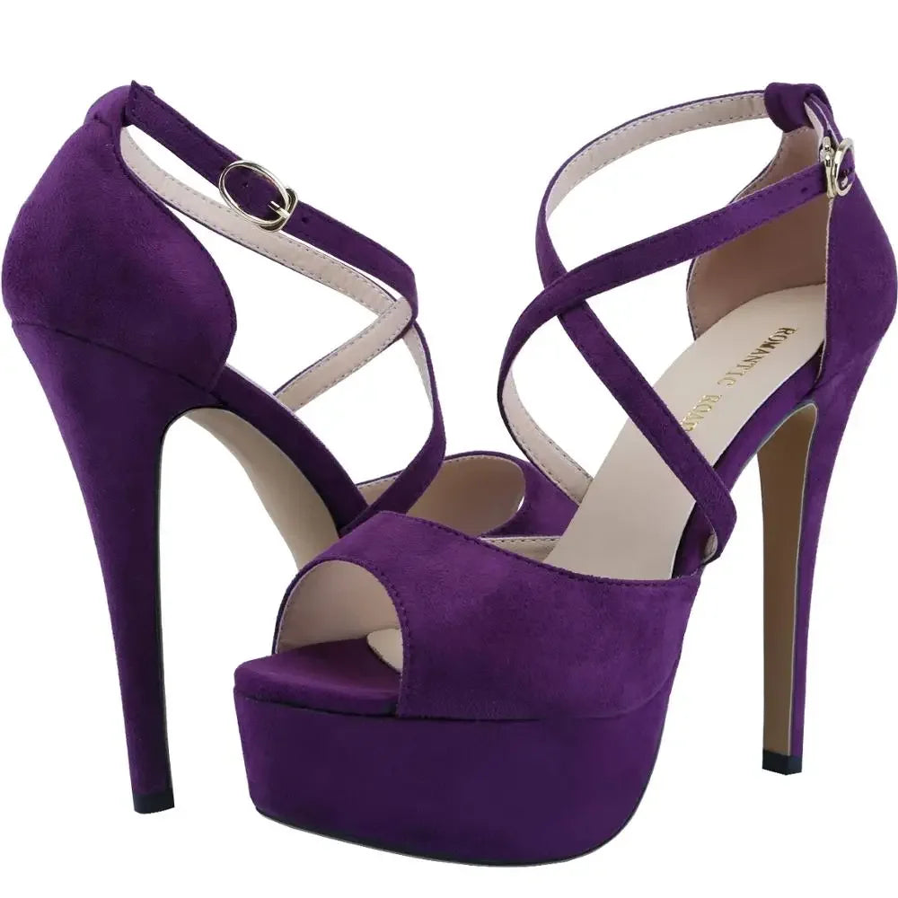 2026 Women Sandals 14CM Platform High Heels Sexy Ankle Strap Sandal Open Toe Stilettos Party Dress Wedding Shoes Plus Size 44 Pi-Mart
