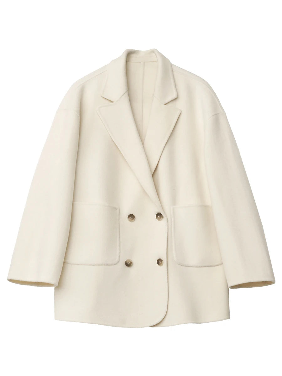 CHIC VEN New Women Woolen Coat Loose Solid Mid-length Double-sided Oversized Office Ladies Jackets Outerwear Autumn Winter 2026 Pi-Mart