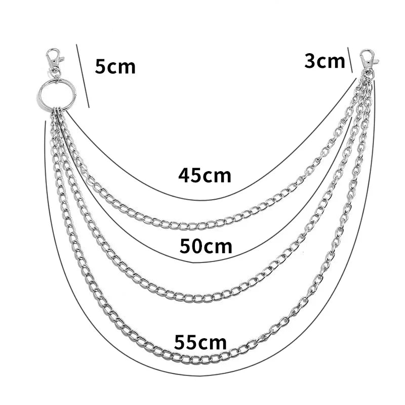 Metal Belt Chain HipHop Rock Punk Hook Trousers Pant Waist Link Metal Wallet Chain Keychain Ring Clip Keyring Jewelry Pi-Mart