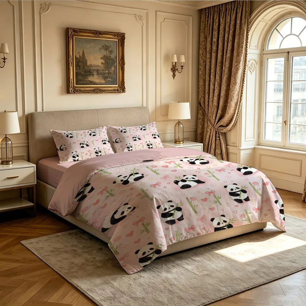 3pcs Cartoon Panda Print Coreless Duvet Cover Cool Summer Lightweight Bedding Set Multi Size Bedroom Bedding Decoration Pi-Mart