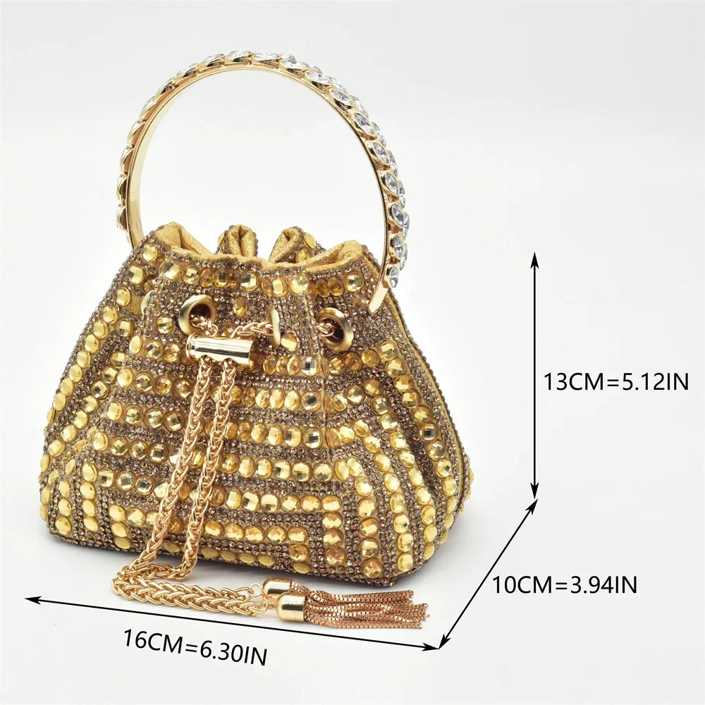 New Fashion Gold Color Shoes and Bags To Match Set Nigeria Party Women's Wedding Bag and Shoe Set Decorated with Rhinestone LadyShow.Store