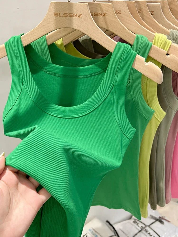 zjaiss Women Solid Round Neck Ribbed Tank Top Camisole Women 2026 Summer Basic Elastic Tank Top O Neck Solid Tank Top Tri Light Beauty