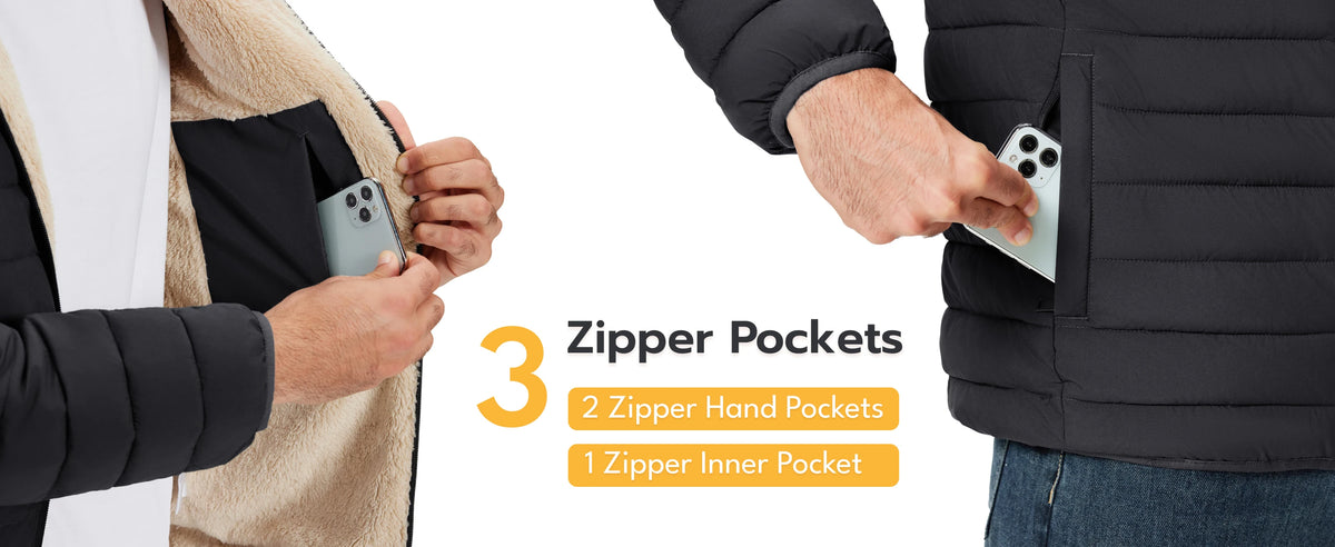 TACVASEN Men's Puffer Jacket Winter Warm Hooded Sherpa Lined Water Resistant Windproof Insulated Jacket Warm Winter Puffy Coat Pi-Mart