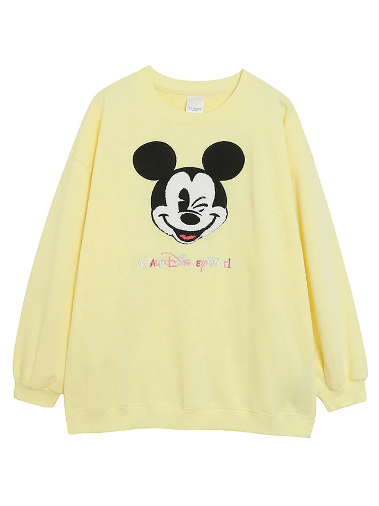 Disney World Disneyland Embroidery Sweatshirt Women Casual Fleece Jumper Mickey Daisy Duck Cartoon Loose Pullover Top O Neck LadyShow.Store
