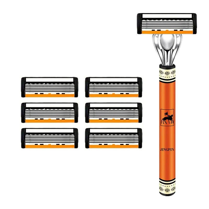 6-layer razor blade, men's stainless steel blade, classic water washed razor, sharp blade for clean shaving Tri Light Beauty