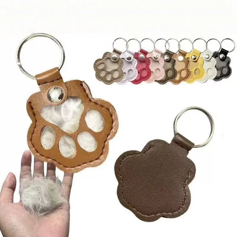 Cute Paw Print Pet Hair Memorial Keychain Leather Dog Cat Fur Holder Keepsake Key Ring Personalized Pet Loss Memory Key Chains G Pi-Mart