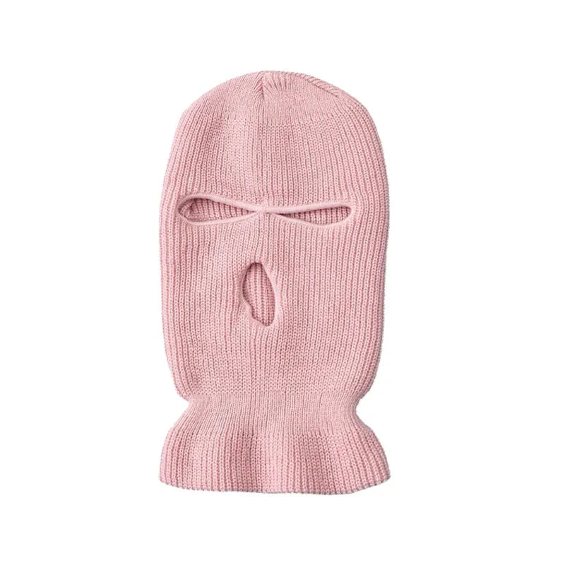 Winter Motorcycle Windproof Full Face Knit Hats Ski Mask Men Warm Wool Balaclava embroidery Winter hats Knitted 3 Holes Ski Mask Pi-Mart