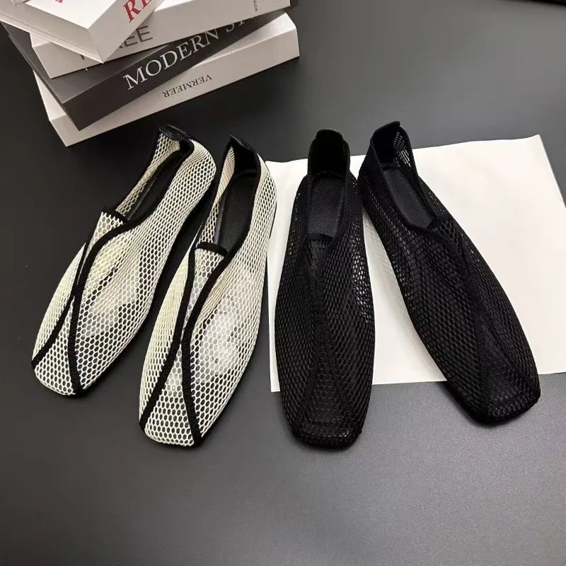 2026 Hollowed-out Mesh Sandals for Women - Summer One-Piece Square-Toe Flat Mary Jane Sandals LadyShow.Store