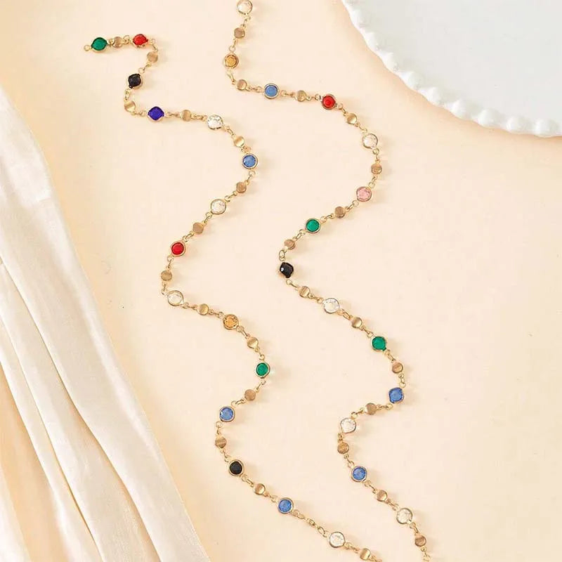 LATS New Luxury Colourful Long Tassel Necklace for Women Shiny Rhinestone Crystal Zircon Choker Bohemian Statement Jewelry Gifts Pi-Mart