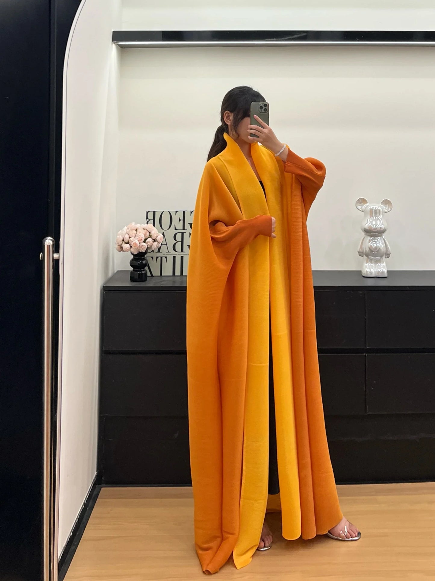 Wrinkled Women's Windbreaker Jacket Bat Sleeve Scarf Collar, Gradient Long Robe Fashion Retro Coats and Jackets Women LadyShow.Store
