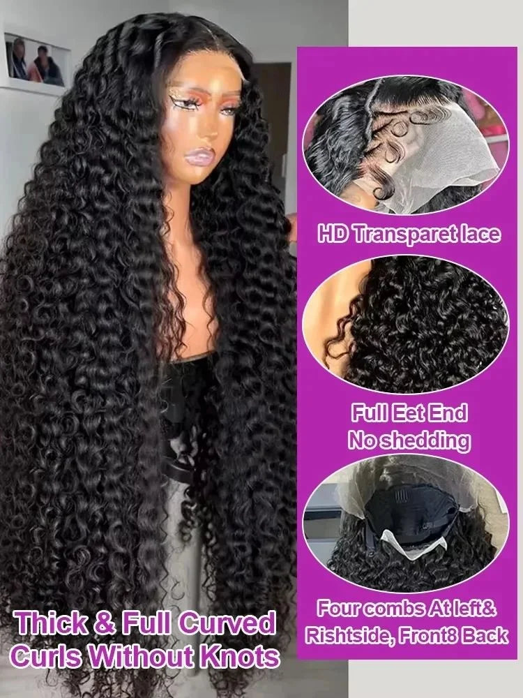 Deep Wave 44 Inch Curly 13x4 HD Transparent Lace Frontal Wigs Human Hair Front Wigs Pre Plucked With Natural Hairline For Women LadyShow.Store